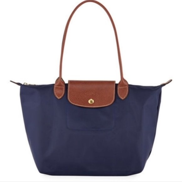 Longchamp Handbags - LONGCHAMP navy blue medium Le Pliage tote